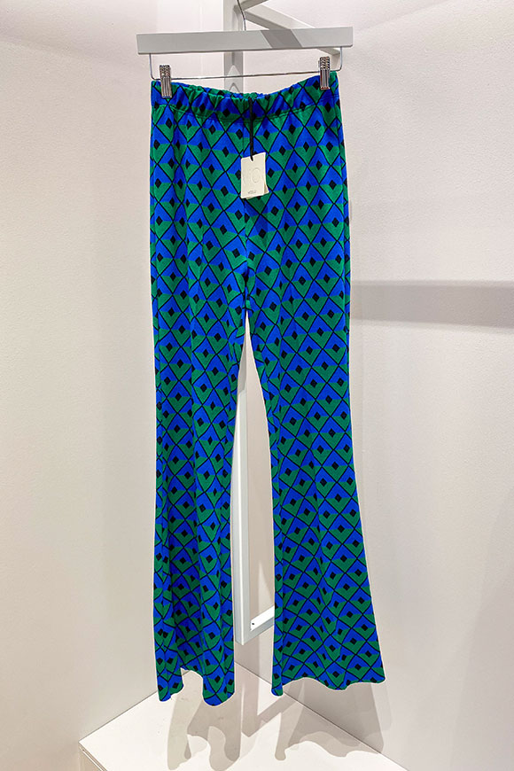 Vicolo - Pantaloni fantasia geometrica blu e verde