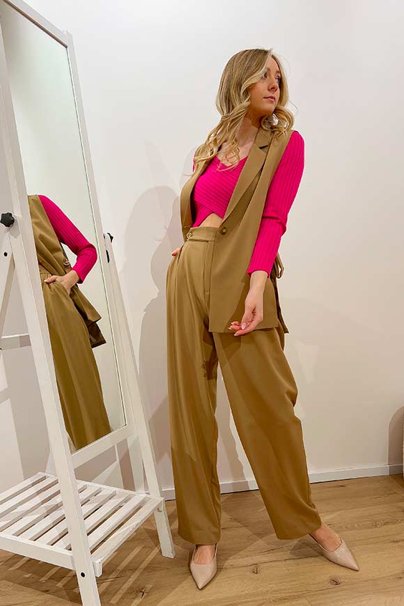 Kontatto - Camel palazzo trousers with pleats