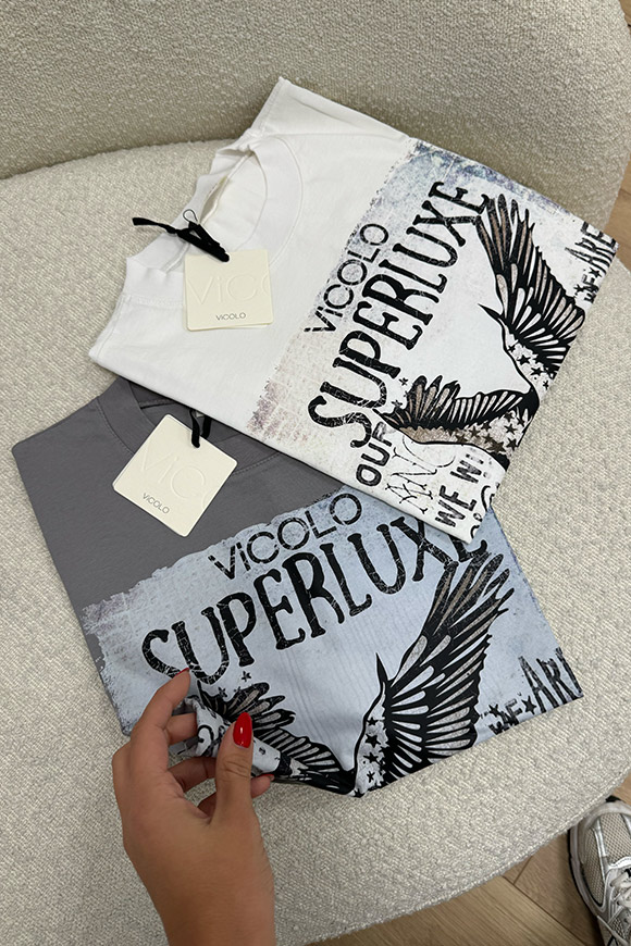 Vicolo - T shirt grigia stampa "Superlux"