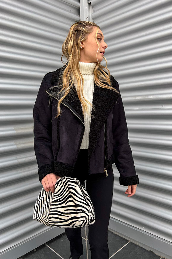 Tensione In - Black sheepskin-style shearling jacket