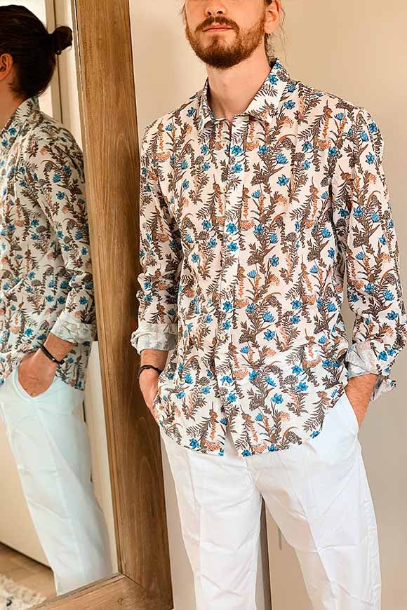 Gianni Lupo - White shirt with brown and blue flowers