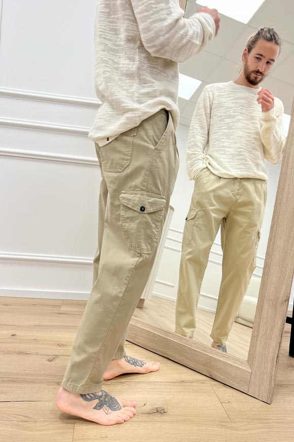 Block Eleven - Pantalone jeans beige con pinces