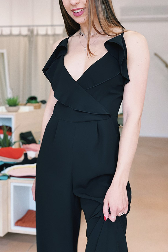 Kontatto - Long black jumpsuit with rouche