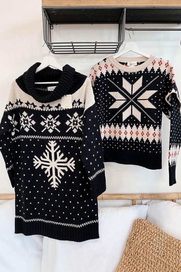 Vicolo - Vestito intarsio natalizio bianco e nero