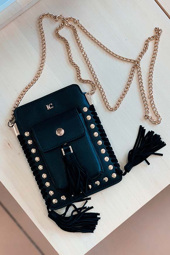 La Carrie - Black mobile phone bag with gold studs