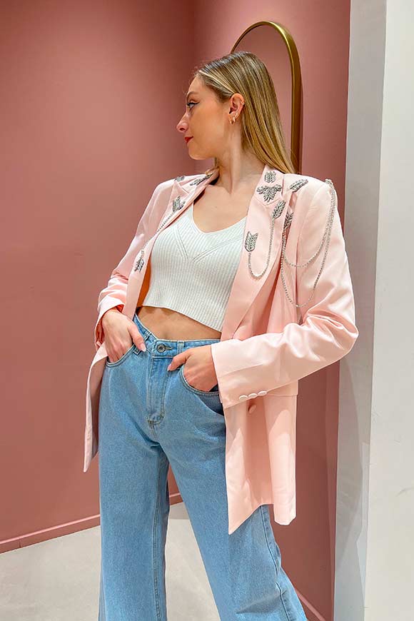 Vicolo - Double-breasted baby pink jacket with jewel details
