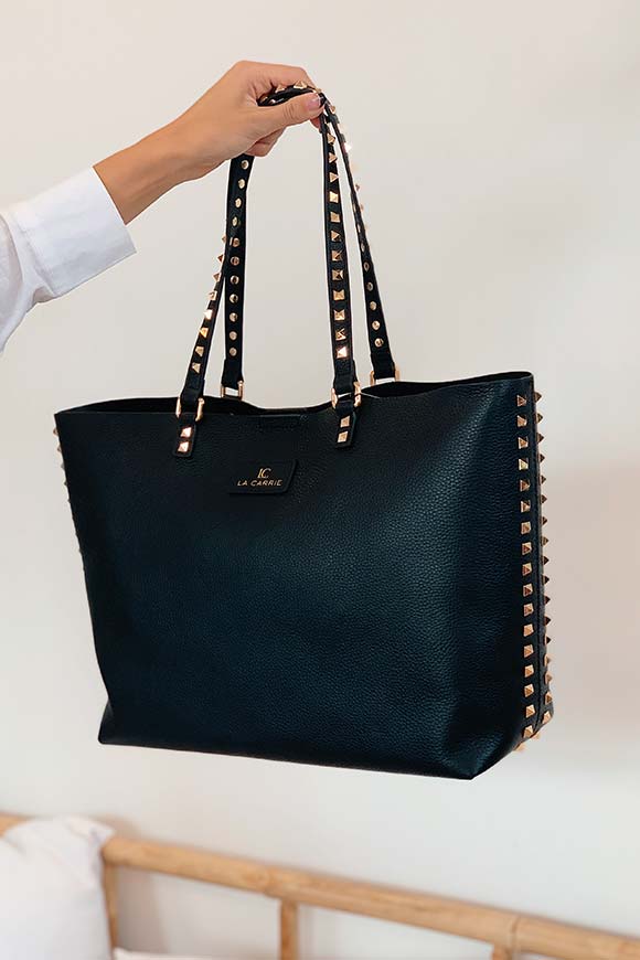 La Carrie - Black shopper bag with gold studs