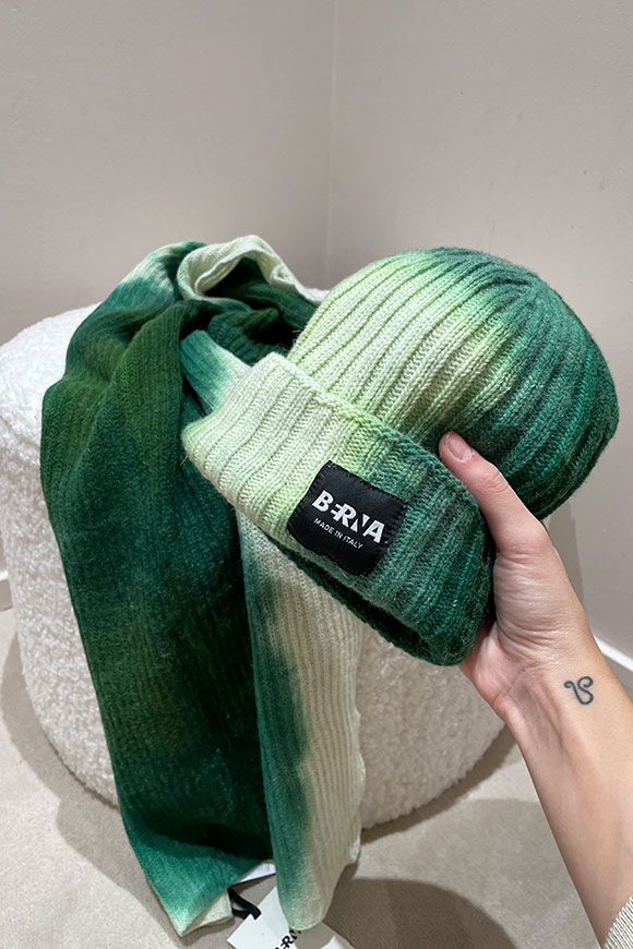 Berna - Green and beige skullcap and scarf set