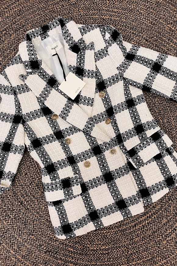 Vicolo - Structured black and white checked jacket with golden buttons