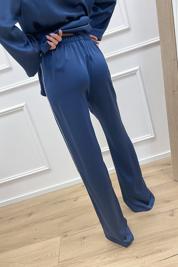 Kontatto - Pantaloni stile pigiama blu profili bianchi