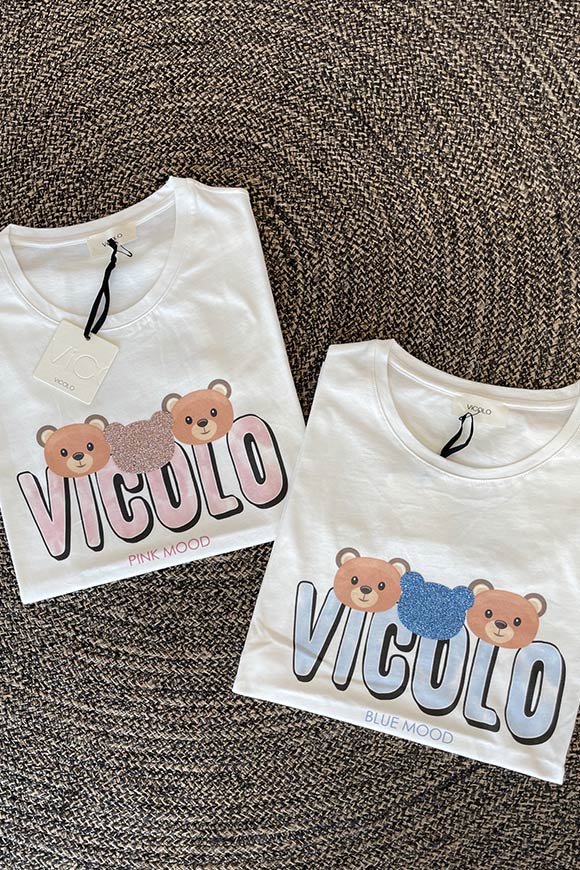 Vicolo - White "Pink mood" t-shirt with teddy bears