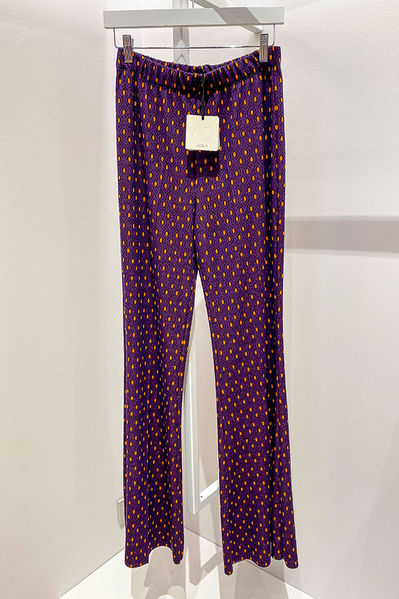 Vicolo - Pantaloni fantasia geometrica viola e arancio