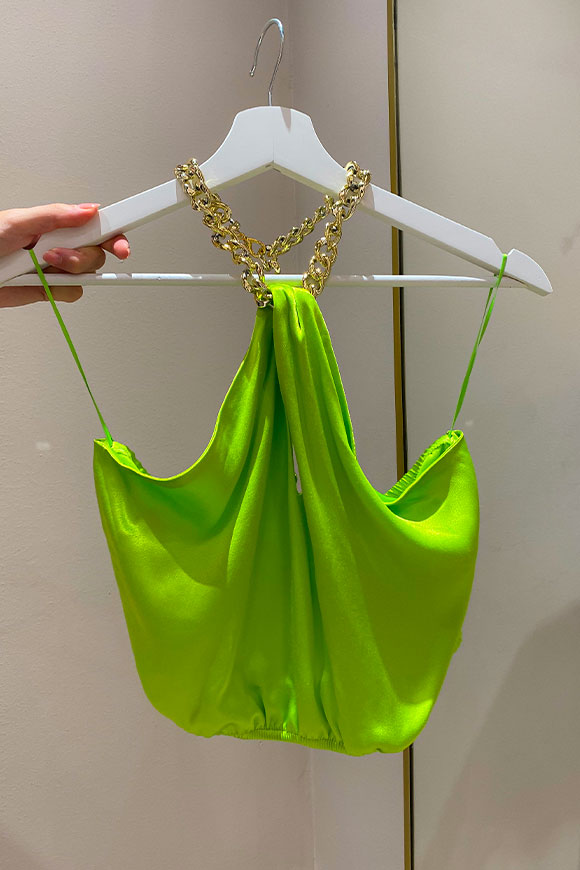 Vicolo - Acid green satin top with gold chain