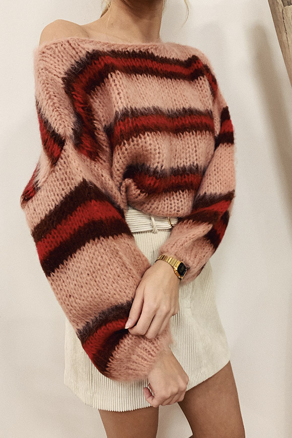 Kontatto - Soft pink and red striped sweater