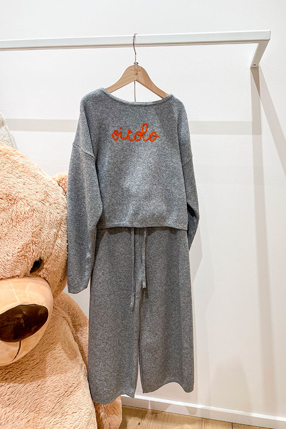 Vicolo Bambina - Gray mélange sweater with orange embroidered logo