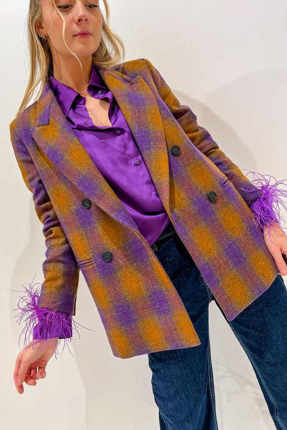Vicolo - Purple and tobacco check wool jacket for men