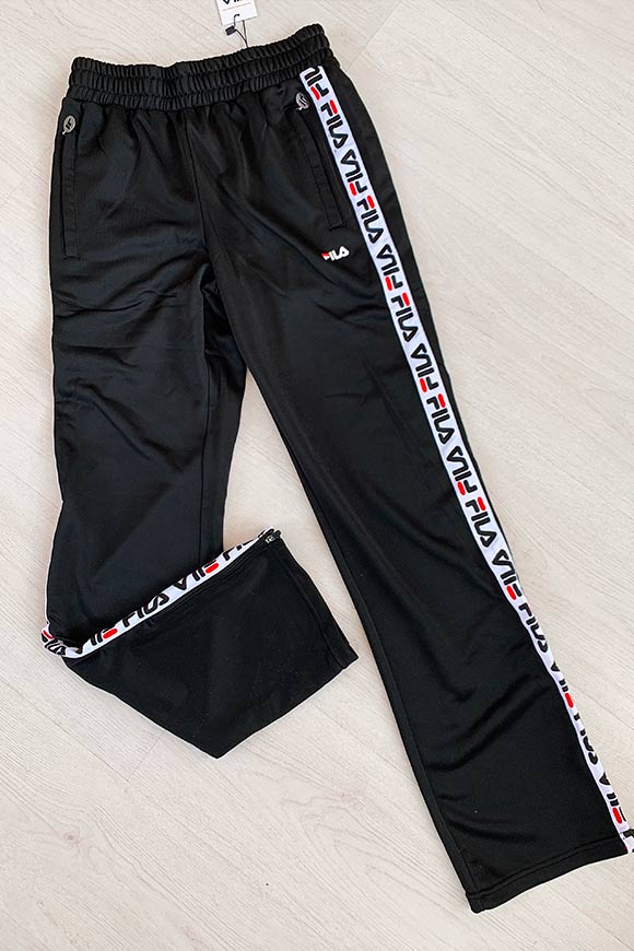 Fila - Pantalone acetato nero con banda logo laterale