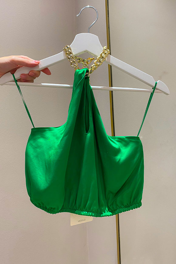 Vicolo - Green satin flag top with gold chain