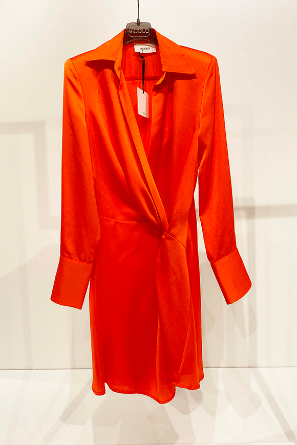 Vicolo - Vestito arancio in raso spacco laterale e spalline imbottite