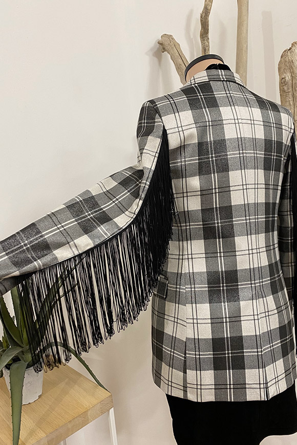 Vicolo - Checked jacket with fringes