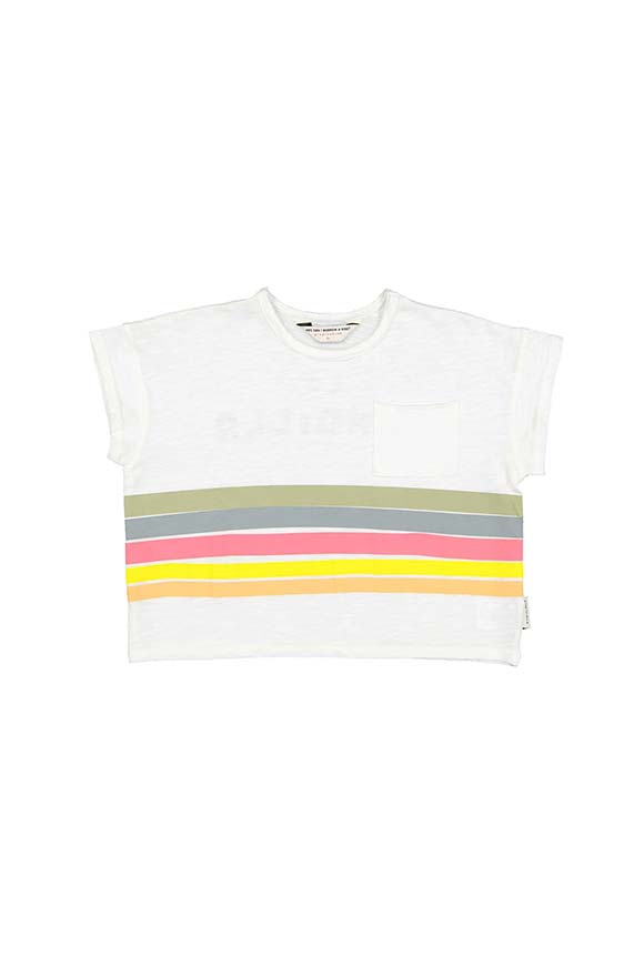 Piupiuchick - T shirt bianca stampa righe multicolor