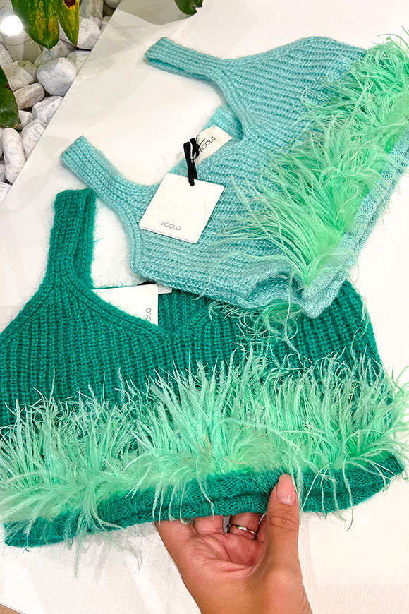 Vicolo - Water green ribbed crop top with feathers
