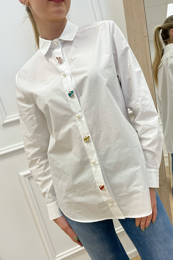 Vicolo - Camicia bianca con bottoni strass e perle