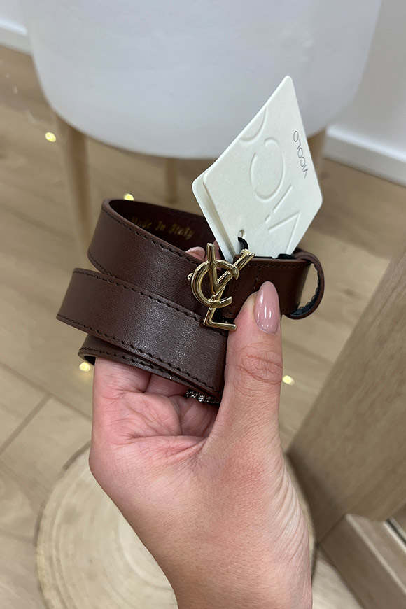 Vicolo - Cintura cioccolato con fibbia logo "VCL" dorato