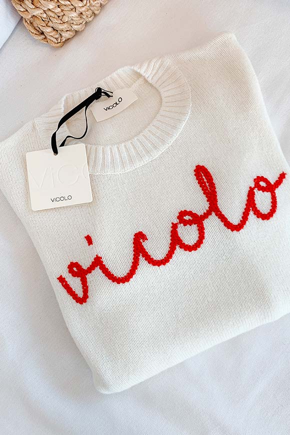 Vicolo - White sweater with red embroidery