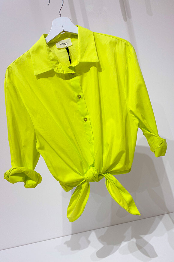 Vicolo - Camicia giallo lime in cotone con nodo