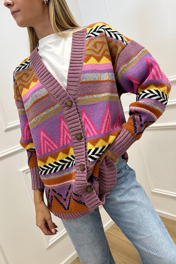 Akep - Cardigan jacquard multicolor misto lana
