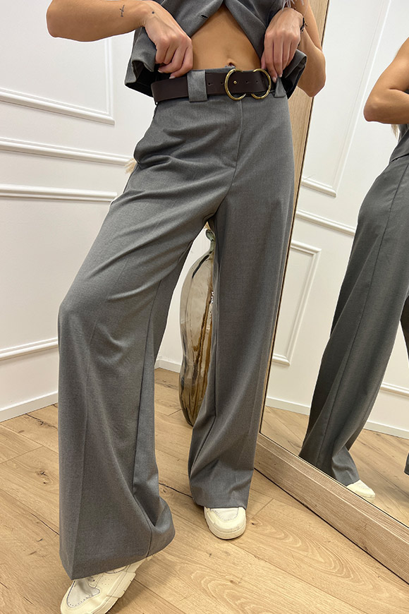Tensione In - Pantaloni grigi vita alta con cintura