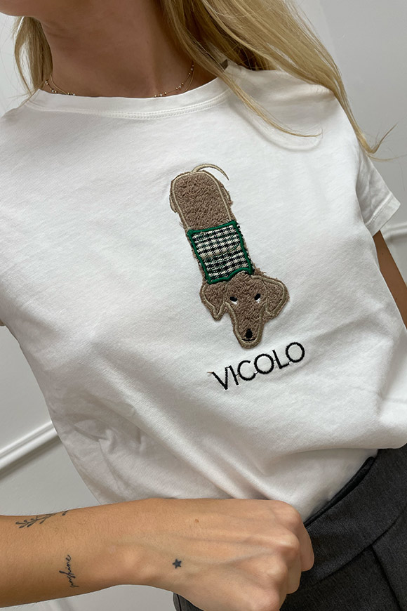 Vicolo - T shirt bianca patch bassotto