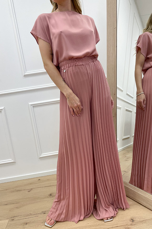 Kontatto - Pantaloni rosa plisset in georgette