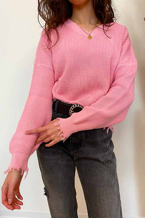 Vicolo - Pink fringed sweater