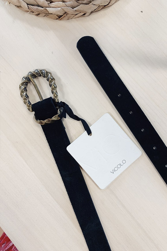 Vicolo - Black split leather belt with bronze buckle