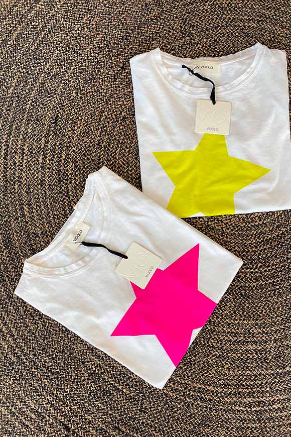 Vicolo - White maxi fuchsia star t shirt