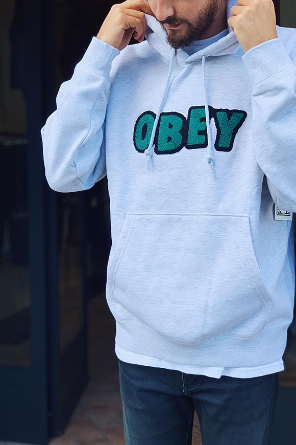 Obey - Felpa cappuccio grigia logo verde