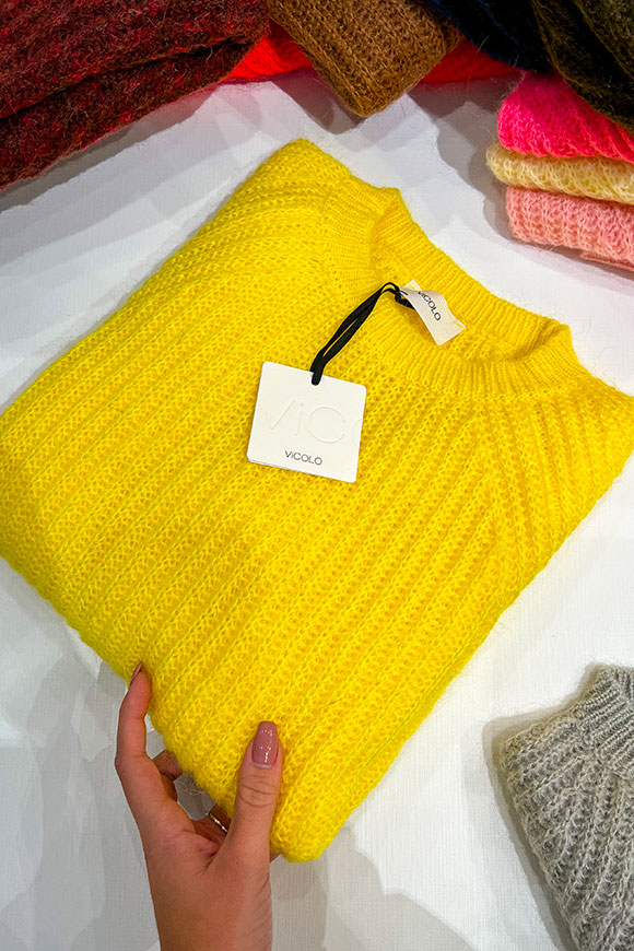 Vicolo - Maglione giallo brillante maglia inglese in misto mohair