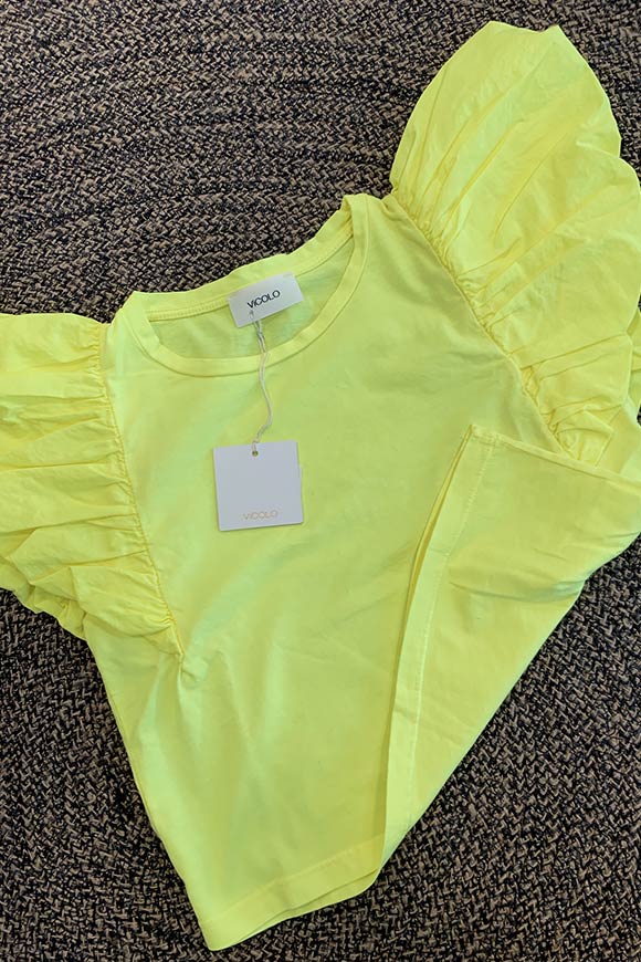 Vicolo - Lime top with ruffles on the shoulders