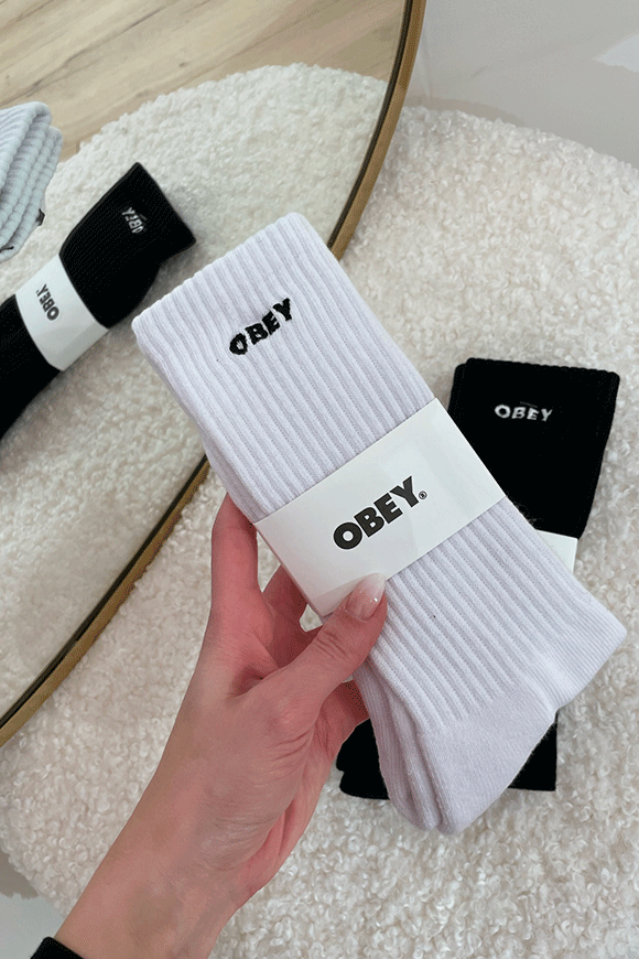 Obey - White sock with black logo embroidered