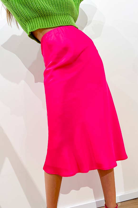 Vicolo - Bubble pink longuette skirt in satin flared at the bottom