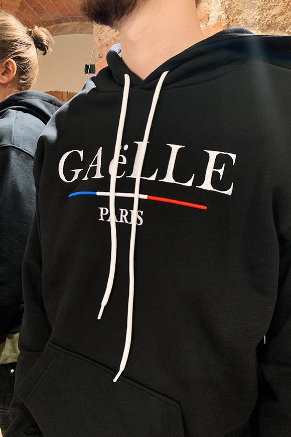 Gaelle - Felpa cappuccio nera logo ricamato