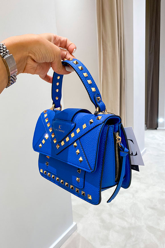 La Carrie - Thunder blue midi bag with studs