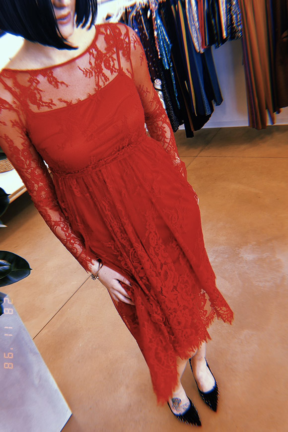 Vicolo - Red midi dress in lace