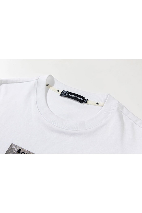 Acupuncture - T shirt bianca con logo metallizzato argento