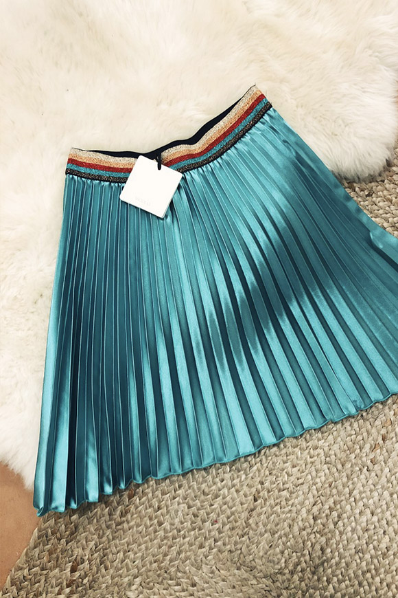 Vicolo - Plisset turquoise skirt with elastic lurex