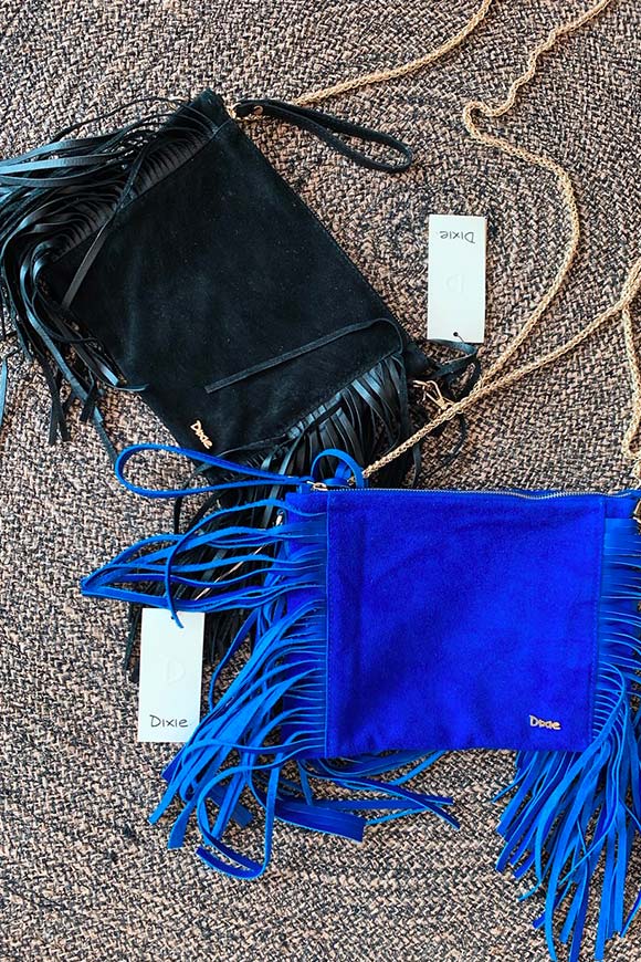 Dixie - Blue clutch bag with suede fringes