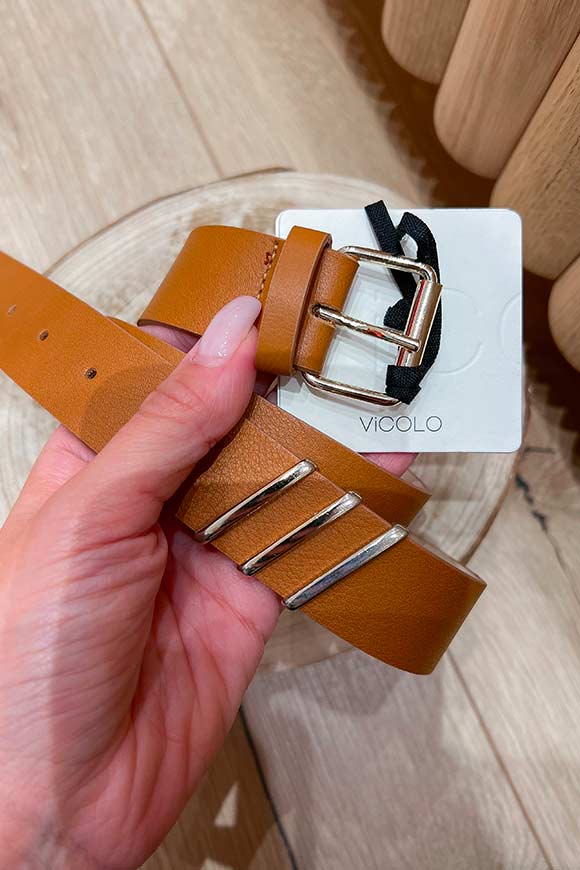 Vicolo - Cintura cuoio con dettaglio bastoncini dorati