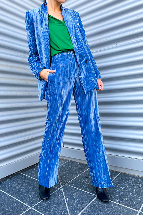 Vicolo - Pantaloni azzurro in velluto a costine